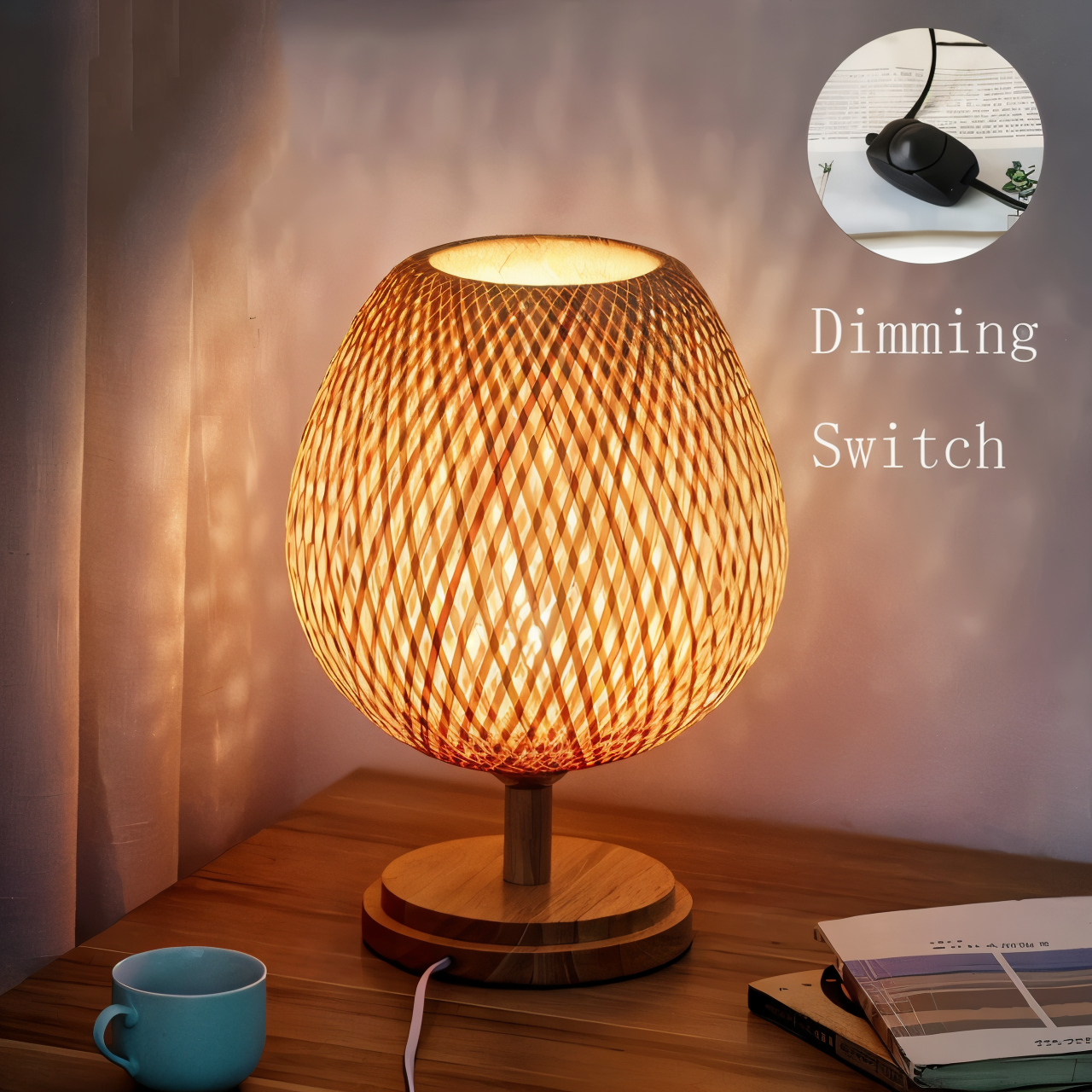 BowLift | NatureHue – Vintage Bamboo Table Lamp – Creative Woven Rattan Desk Light
