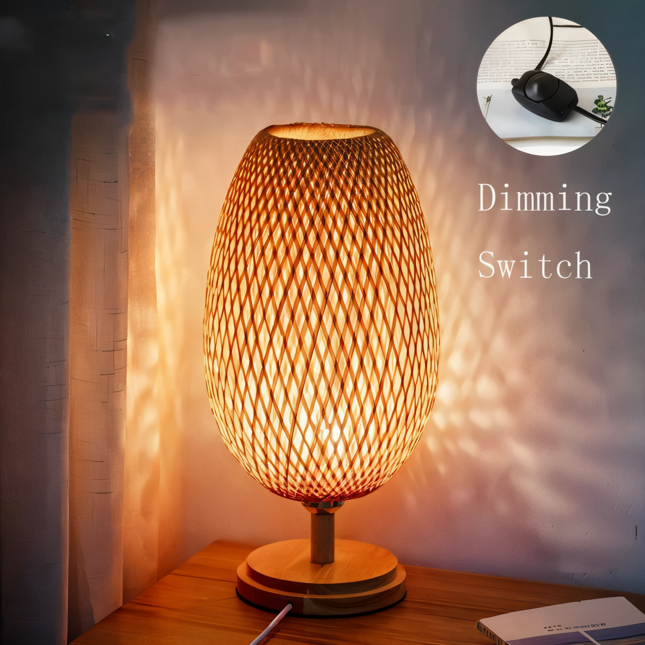 BowLift | NatureHue – Vintage Bamboo Table Lamp – Creative Woven Rattan Desk Light