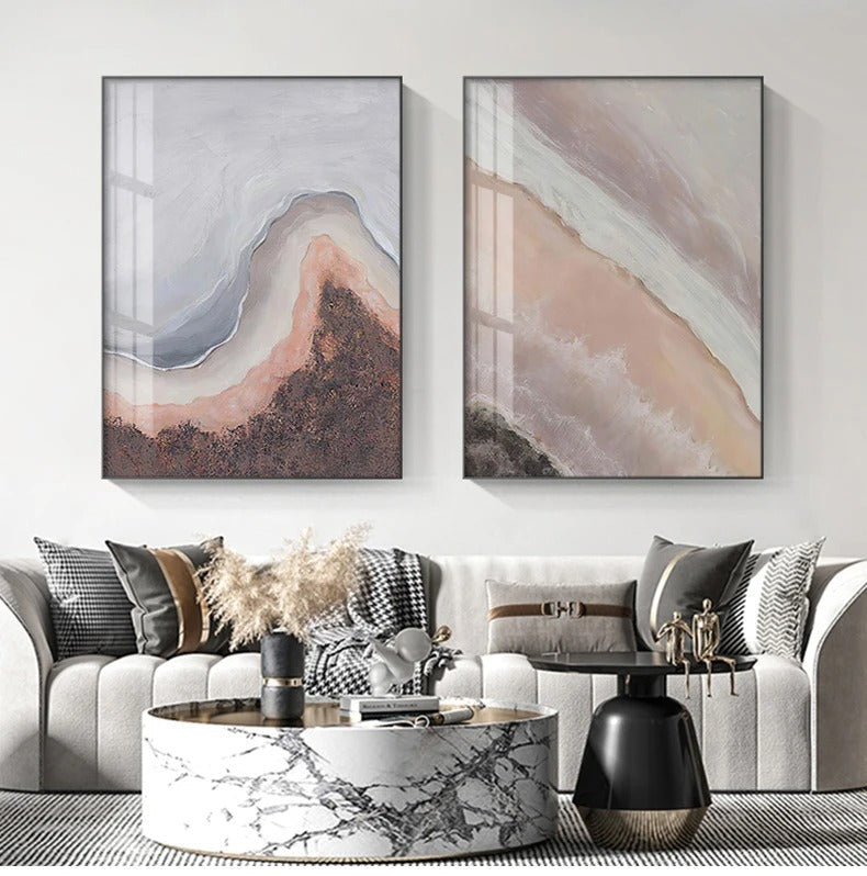 Neutral Shades Pink Abstract Ocean Shoreline Wall Art Fine Art Canvas Prints Minimalist Pictures For Living Room Bedroom Art Decor | Bowlift
