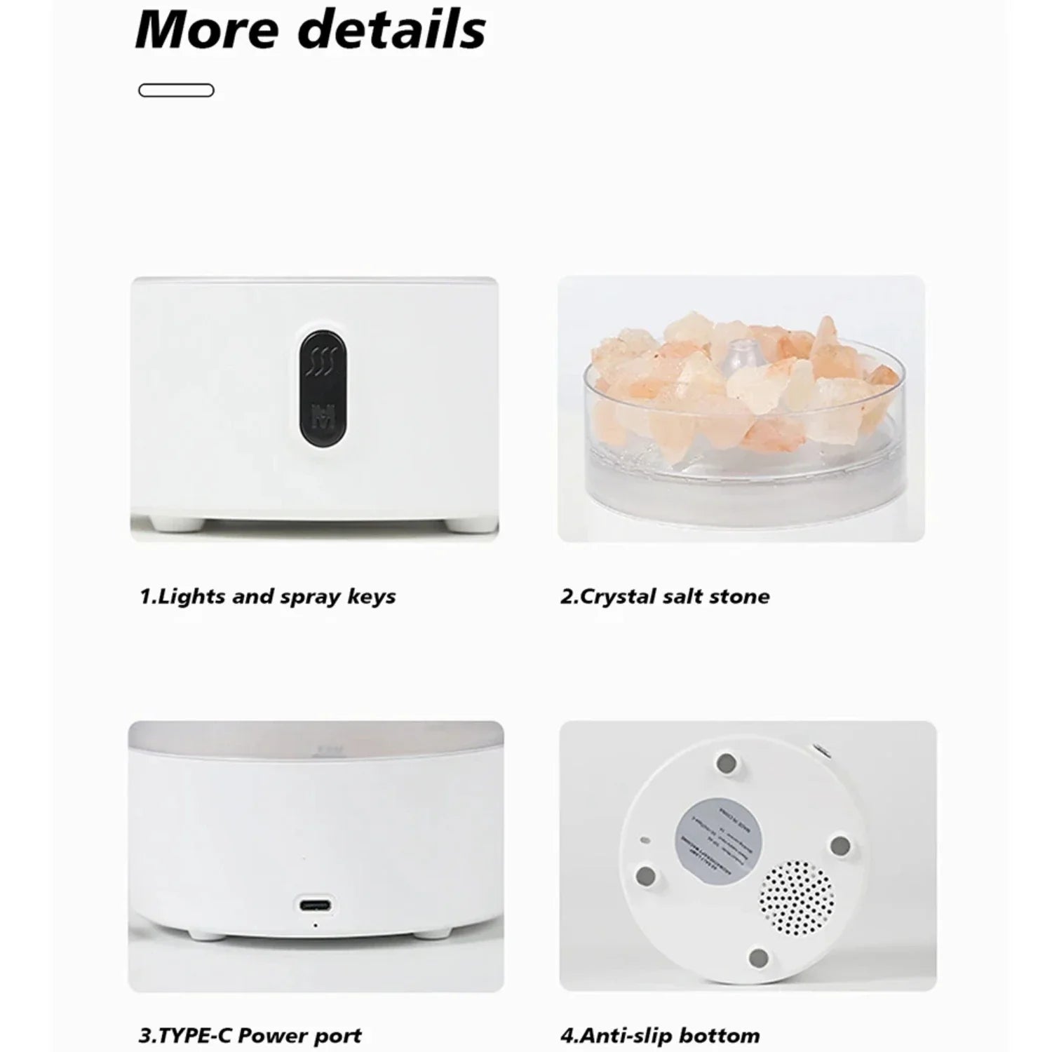 BowLift | Salt Lamp Diffuser - USB Ultrasonic Essential Oil Humidifier with Himalayan Salt Crystals & Night Light