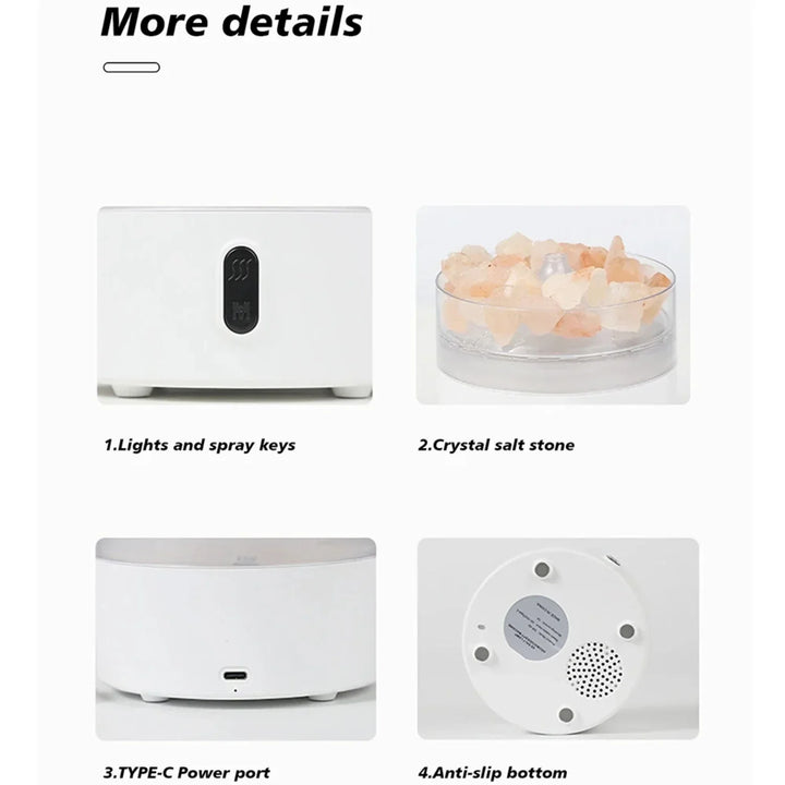 BowLift | Salt Lamp Diffuser - USB Ultrasonic Essential Oil Humidifier with Himalayan Salt Crystals & Night Light