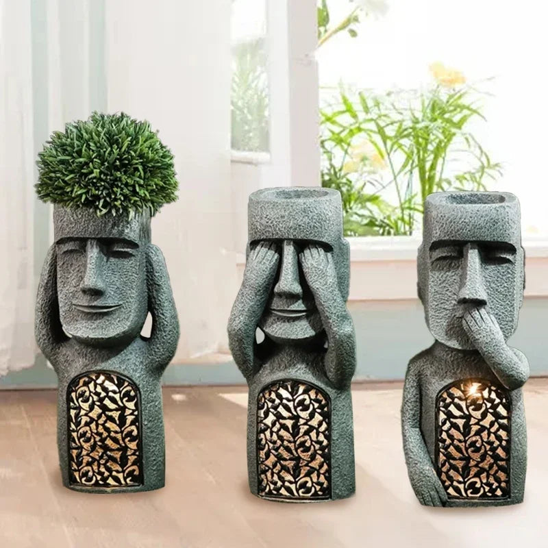 BowLift | Easter Island Flower Pot Statue with LED Light - MoaiGlow