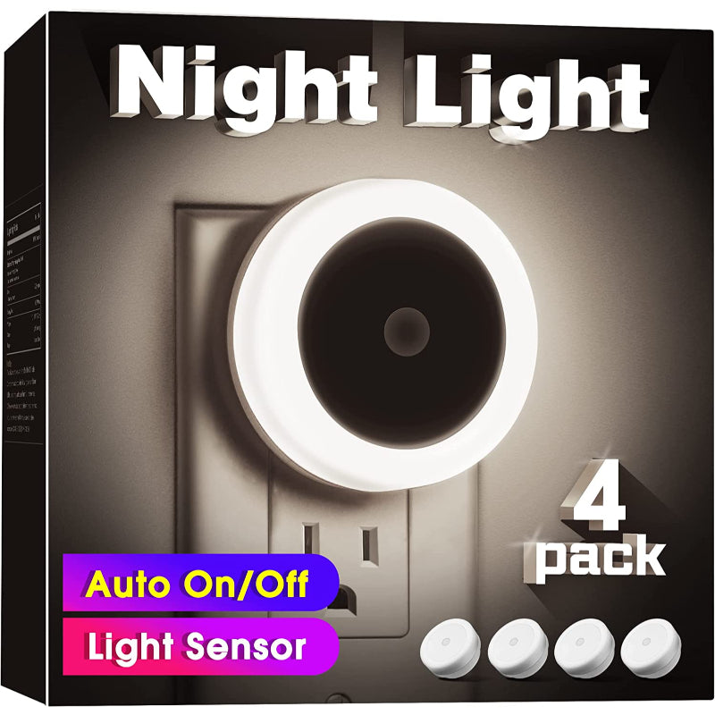 BowLift | Night lights plug into the wall [4Pack], night light with light sensors, LED night light for the children's room, baby night light, bathroom night light, stair lights, hallway light