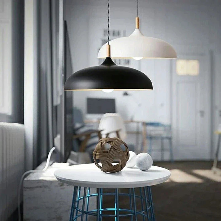 Modern ceiling light oak wood | Scandinavian pendant lamp for living room | Bowlift