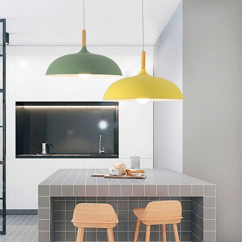 Modern ceiling light oak wood | Scandinavian pendant lamp for living room | Bowlift