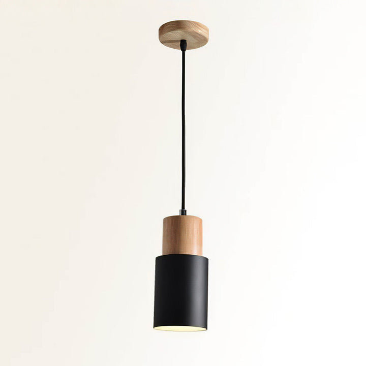 BowLift | Pendant Light Modern Wood Black Cylinder Fixture
