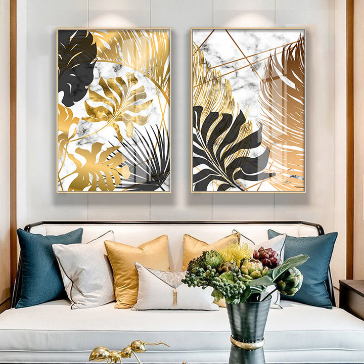 Nordic Tropical Gold Leaves Abstract Wall Art Posters Fine Art Canvas Prints Pictures For Modern Apartment Living Room Decor | Bowlift