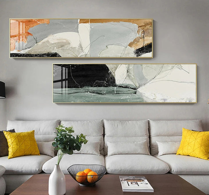 Nordic Geomorphic Abstract Wide Format Wall Art Fine Art Canvas Prints Modern Pictures For Above The Bed Contemporary Living Room Art For Above The Sofa | Bowlift