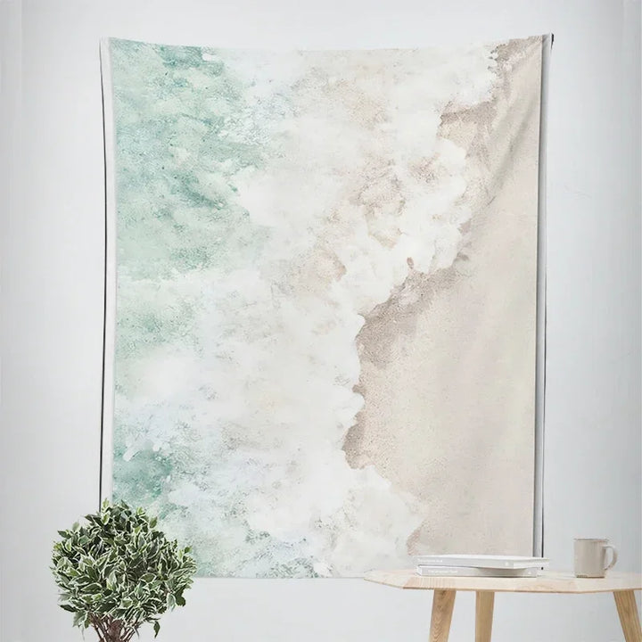Nordic Hanging Tapestry Wall Decoration 100% Polyester Printed Seascapes Sun Sea & Sandy Beach Blue Sky Tapestries Pictures Of Calm For Living Room | Bowlift