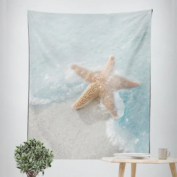 Nordic Hanging Tapestry Wall Decoration 100% Polyester Printed Seascapes Sun Sea & Sandy Beach Blue Sky Tapestries Pictures Of Calm For Living Room | Bowlift