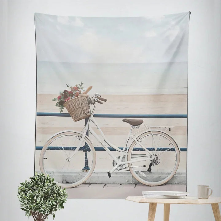 Nordic Hanging Tapestry Wall Decoration 100% Polyester Printed Seascapes Sun Sea & Sandy Beach Blue Sky Tapestries Pictures Of Calm For Living Room | Bowlift