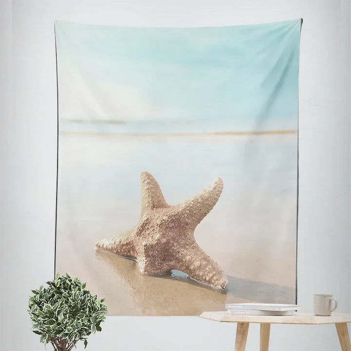 Nordic Hanging Tapestry Wall Decoration 100% Polyester Printed Seascapes Sun Sea & Sandy Beach Blue Sky Tapestries Pictures Of Calm For Living Room | Bowlift