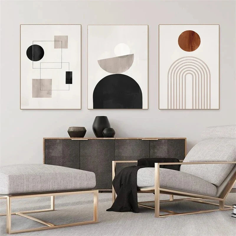 Nordic Minimalist Geometric Abstract Wall Art Fine Art Canvas Prints Beige Black Abstract Pictures For Modern Apartment Home Decor | Bowlift