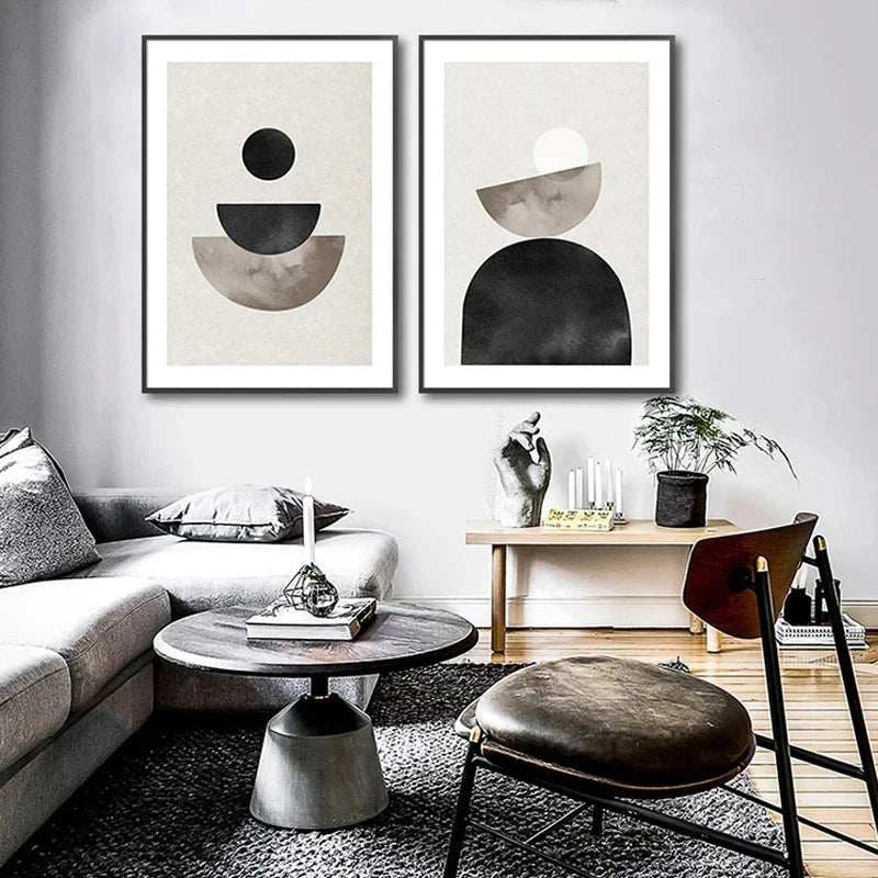 Nordic Minimalist Geometric Abstract Wall Art Fine Art Canvas Prints Beige Black Abstract Pictures For Modern Apartment Home Decor | Bowlift