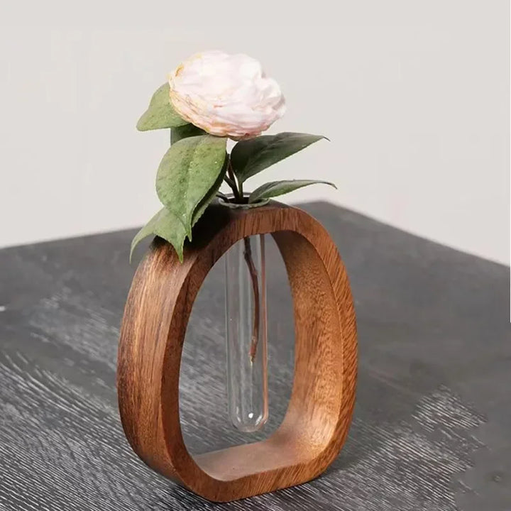 Handmade Nordic Wooden Frame Vase With Clear Glass Tube For Minimalist Floral Arrangements Modern Scandinavian Home Decor | Bowlift