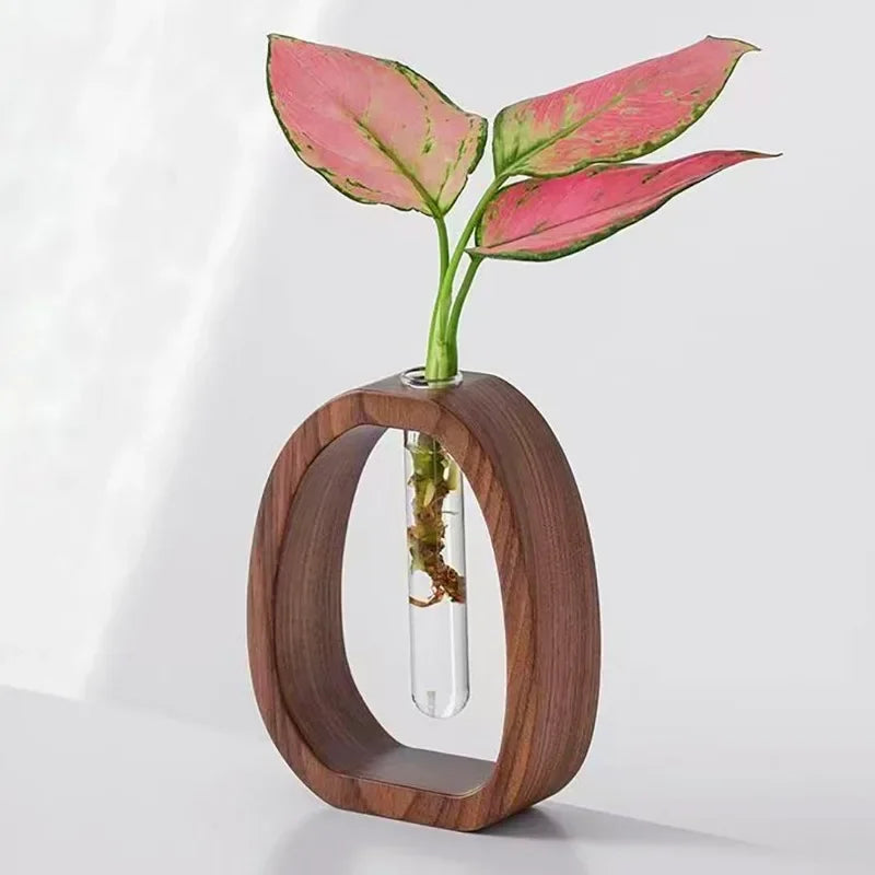Handmade Nordic Wooden Frame Vase With Clear Glass Tube For Minimalist Floral Arrangements Modern Scandinavian Home Decor | Bowlift