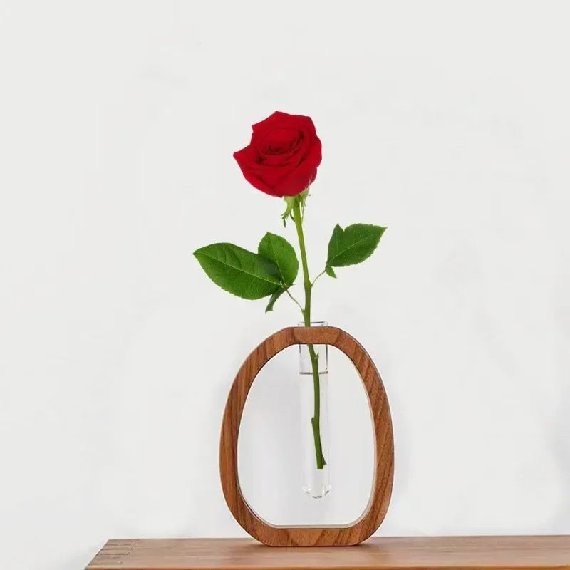 Handmade Nordic Wooden Frame Vase With Clear Glass Tube For Minimalist Floral Arrangements Modern Scandinavian Home Decor | Bowlift
