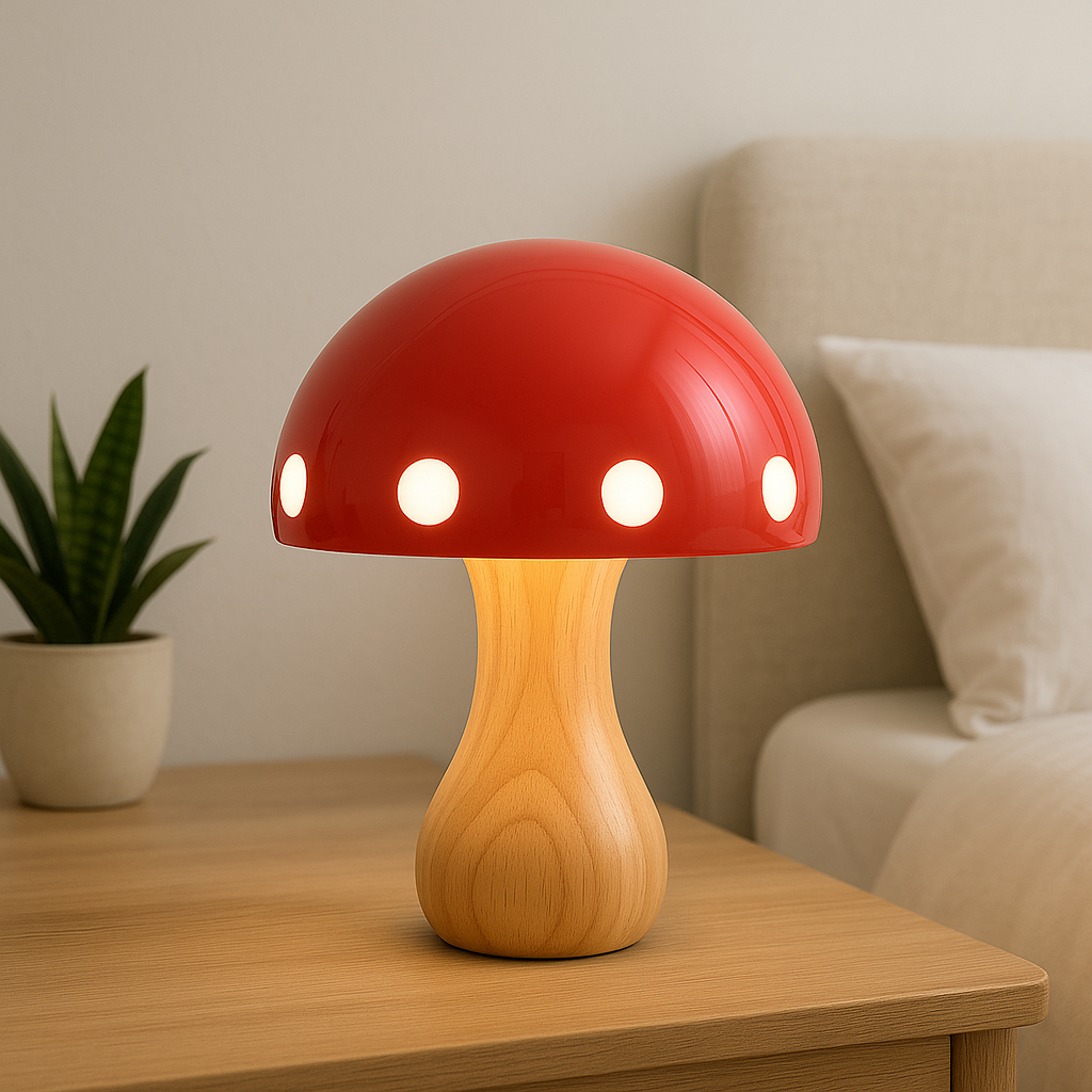 BowLift | Modern LED Mushroom Table Lamp – Elegant Accent for Dining Room and Bar, Wood, Resin, Iron, 30 cm Height