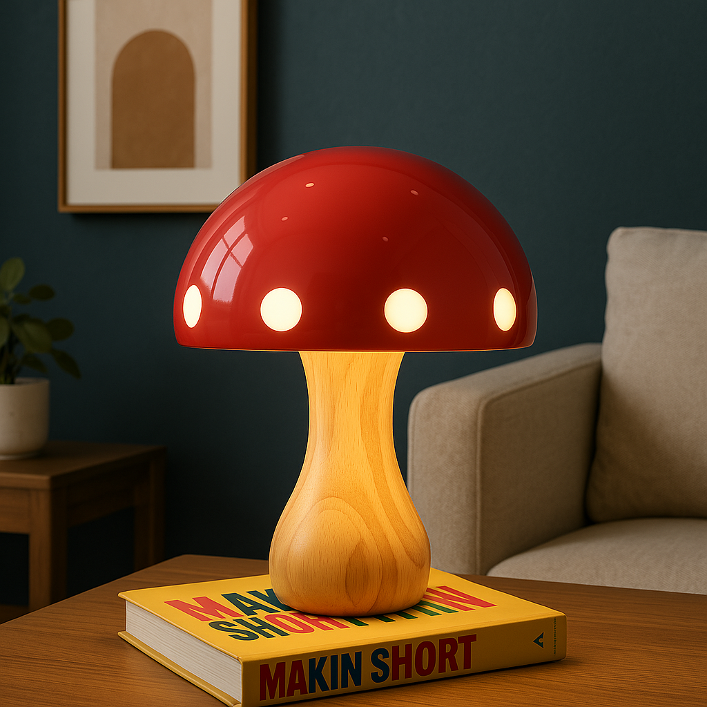 BowLift | Modern LED Mushroom Table Lamp – Elegant Accent for Dining Room and Bar, Wood, Resin, Iron, 30 cm Height