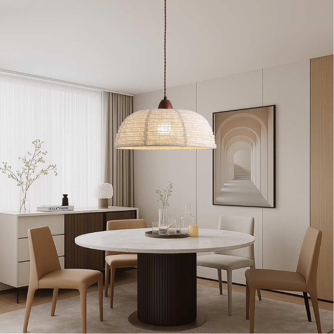 BowLift | Modern Fabric Pendant Lamp in Scandinavian Style, Adjustable Height, Ideal Lamp for Living Rooms and Above the Table