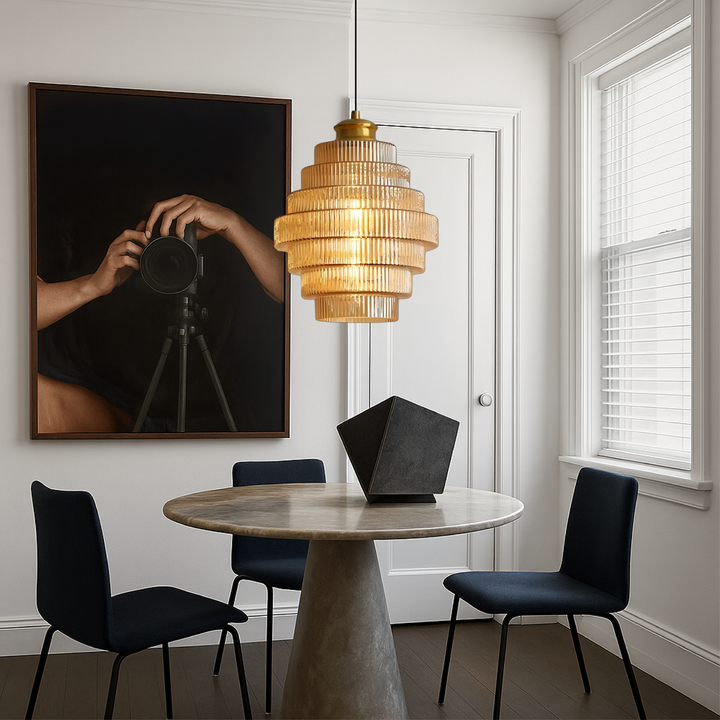 BowLift | Modern Glass Pendant Lamp with Height Adjustment for Kitchen and Dining Room - Lamp Over Table E27