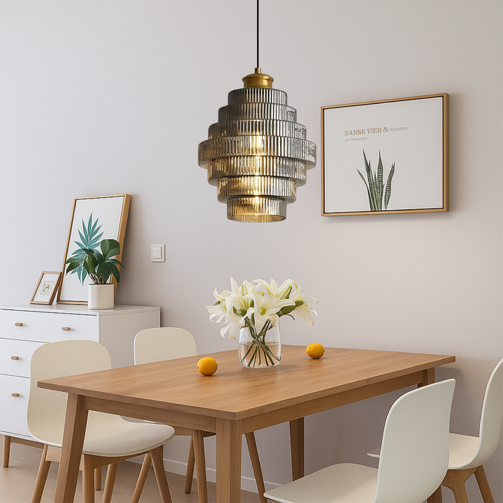 BowLift | Modern Glass Pendant Lamp with Height Adjustment for Kitchen and Dining Room - Lamp Over Table E27