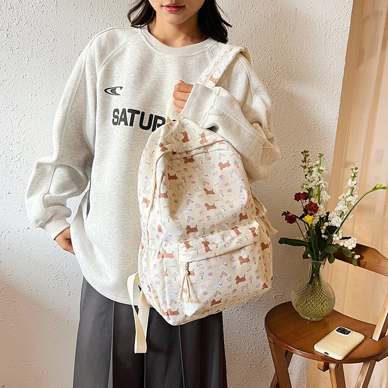 Backpack with Playful Dog Pattern Bowlift