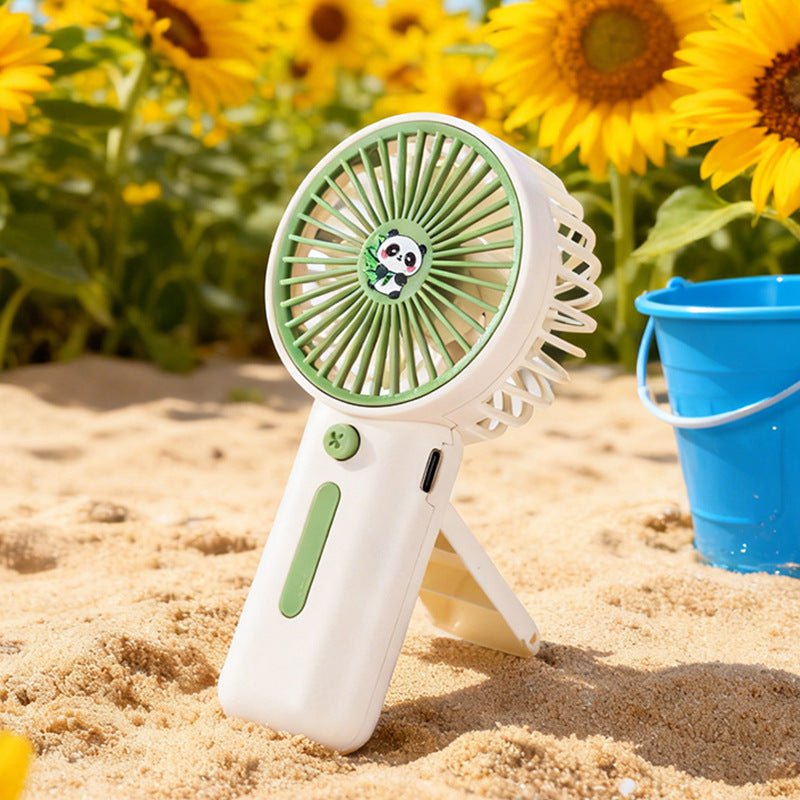 Ladies portable hand fan with playful panda design Bowlift