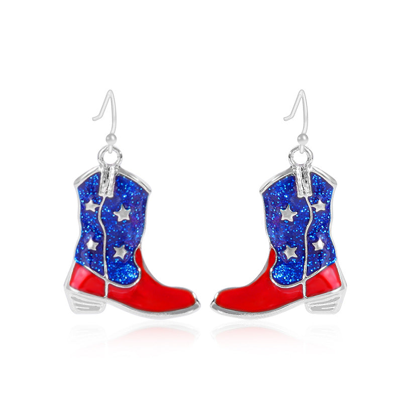 Women's star-shaped enamel earrings with USA flag motif and gold-plated fish Bowlift
