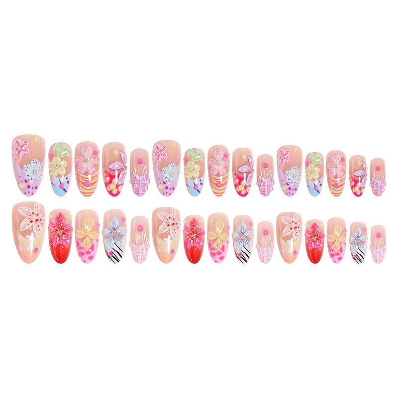 Artificial nail set with blooming 3D flower accents Bowlift