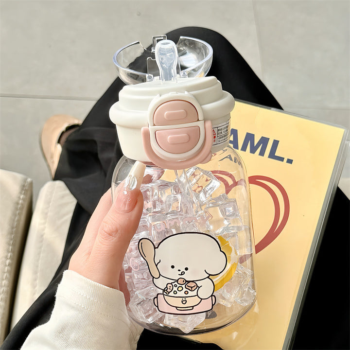 Women's water bottle with integrated fruit infuser and practical flip opening Bowlift
