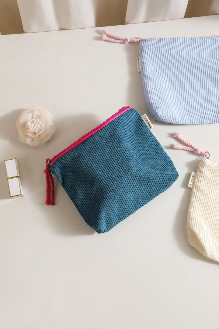 Corduroy Zip Cosmetic Pouch with Tassel Pull Bowlift
