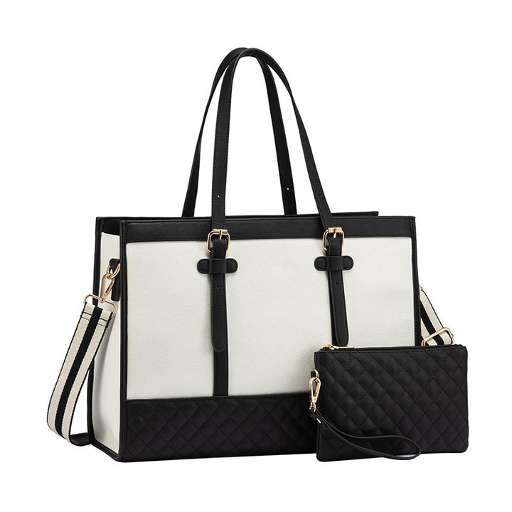 Stylish Quilted Tote Bag with Removable Cosmetic Compartment Bowlift