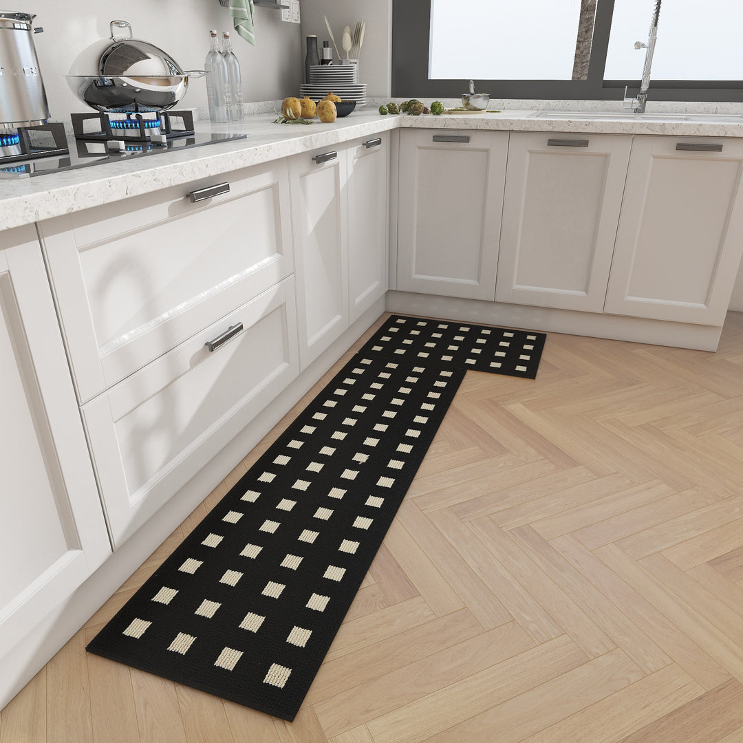 Non-Slip Geometric Woven Kitchen Runner and Mat Set Bowlift