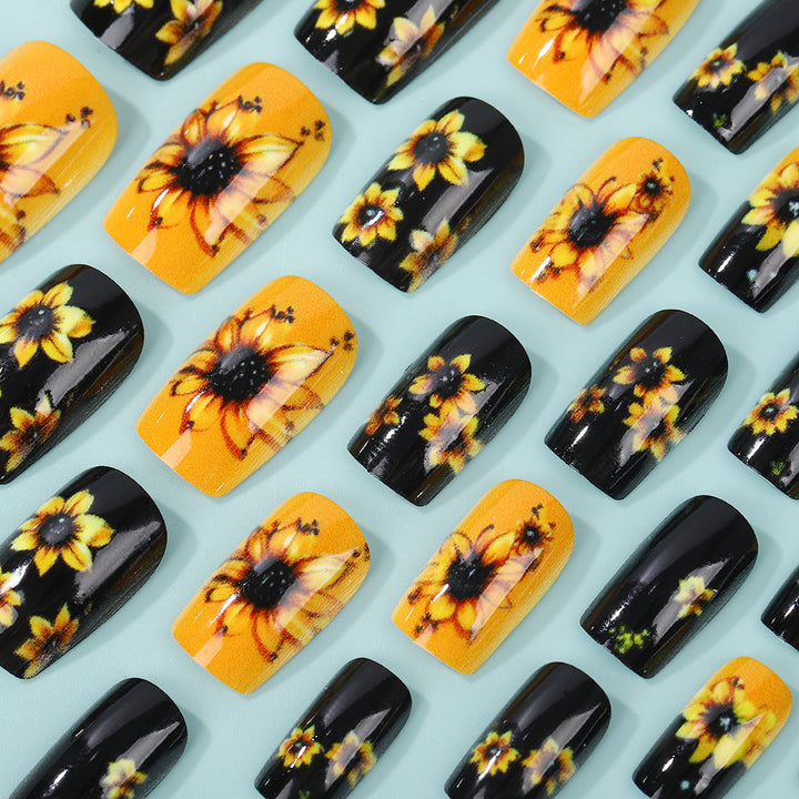 Artificial nails in floral design with sunflower motif Bowlift