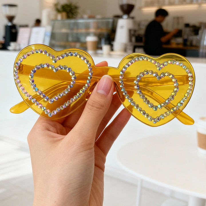 Rhinestone-Embellished Heart-Shaped Sunglasses Bowlift 1787141238
