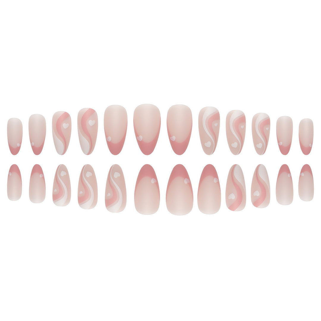 Elegant Stiletto Press-On Nails with Heart and Wave Design Bowlift