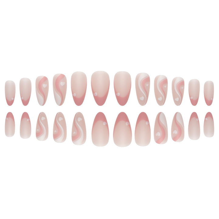 Elegant Stiletto Press-On Nails with Heart and Wave Design Bowlift