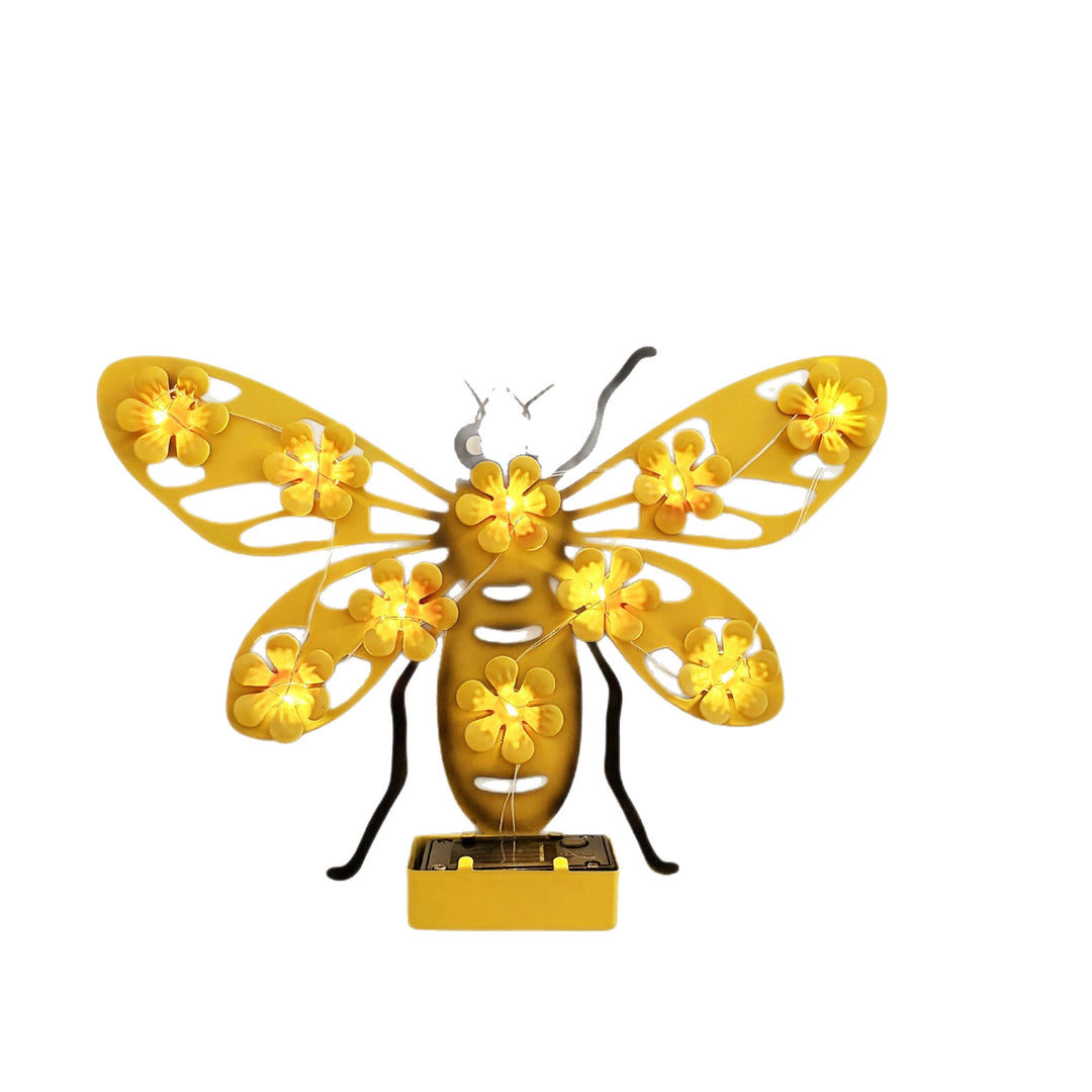 Decorative Solar LED Bee Wall Sculpture With Floral String Lights And Metal Mount Bowlift