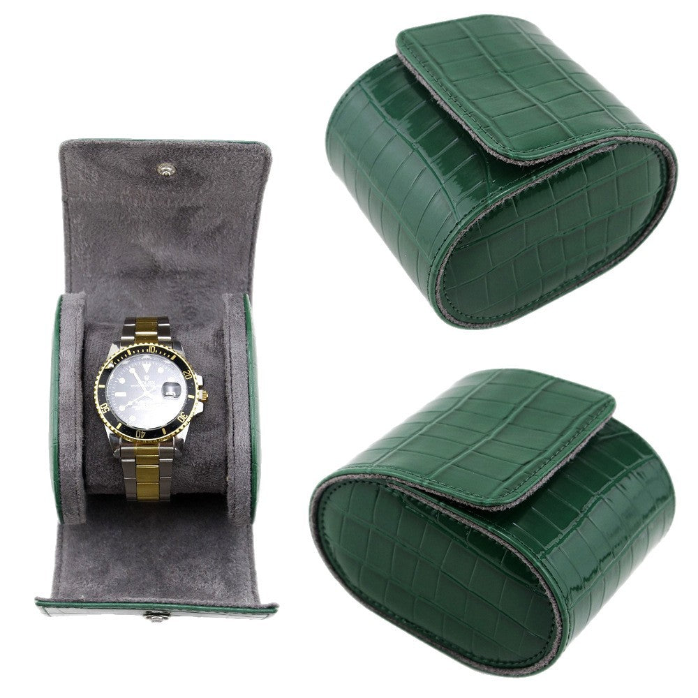 Embossed Leather Single Watch Travel Case Bowlift