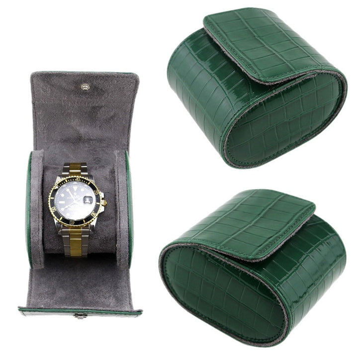 Embossed Leather Single Watch Travel Case Bowlift