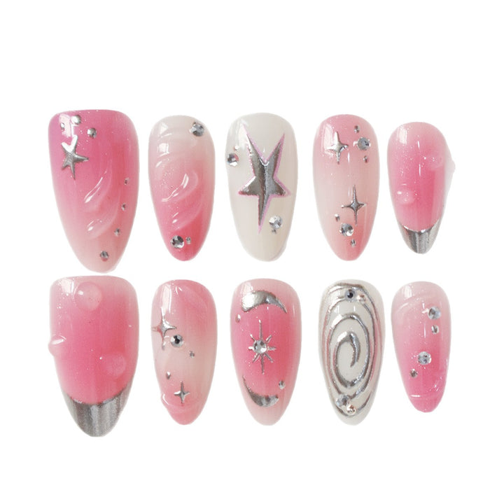 Artistic Star-Embellished Press-On Nail Design Bowlift