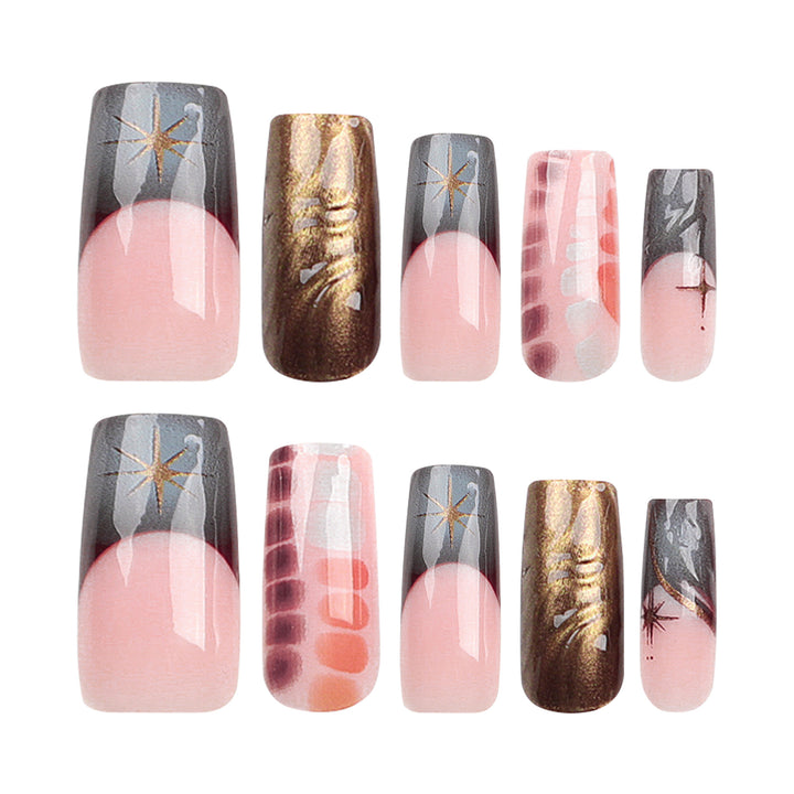 Artificial nail extensions with elegant floral design Bowlift