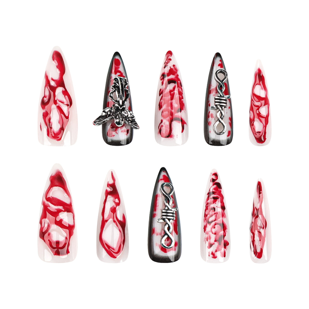 Artistic stiletto nails with blood and 3D design Bowlift