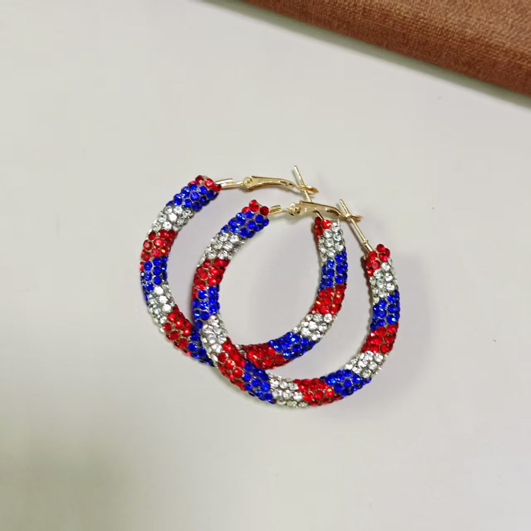 Women's handcrafted crystal pavé hoop earrings with curved tube element and clasp closure Bowlift