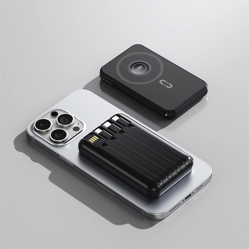 Compact power bank with integrated charging cable and fast charging function Bowlift