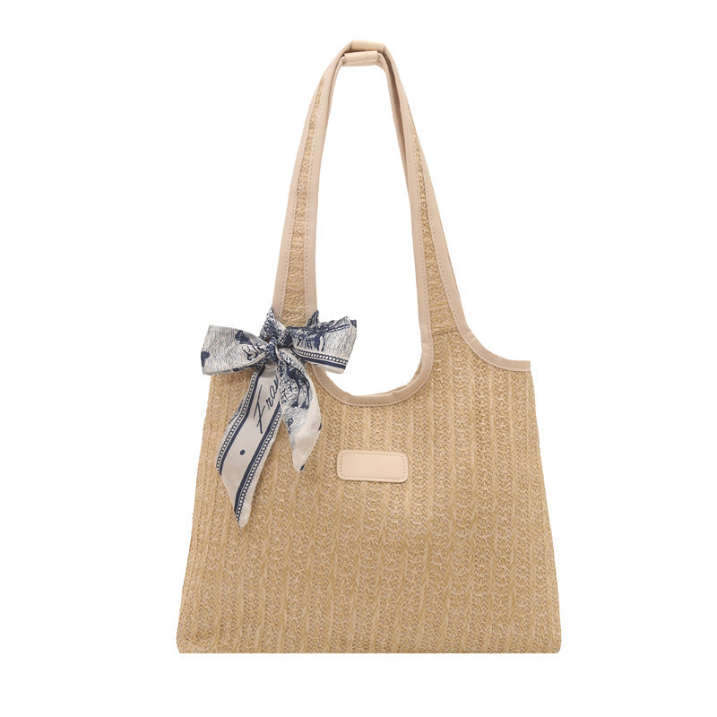 Textured Weave Tote Bag with Elegant Bow Bowlift