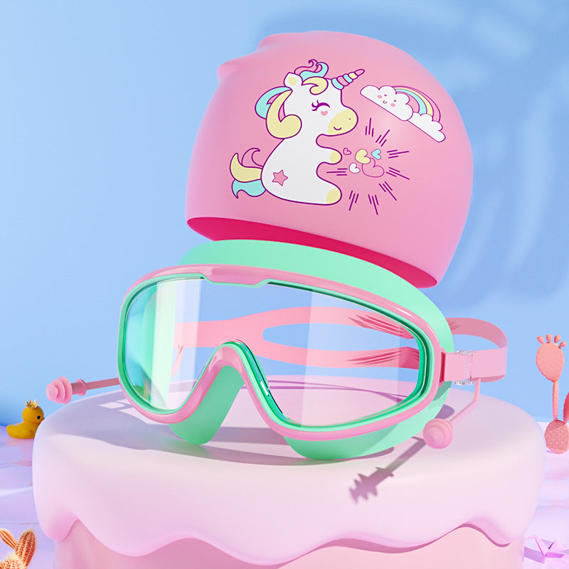 Kids Unicorn-Themed Swim Mask and Cap Set Bowlift