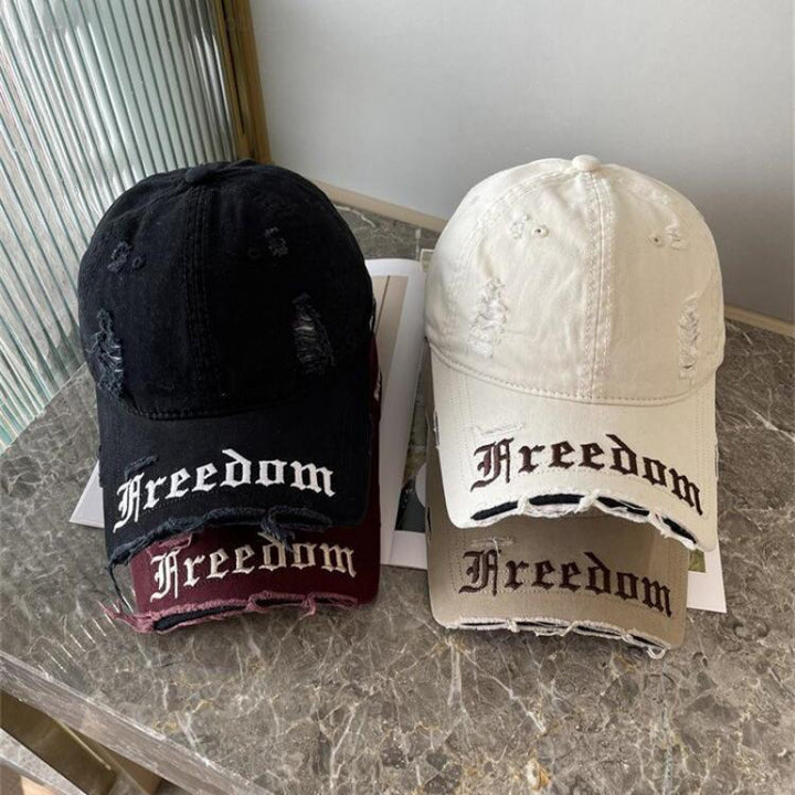 Women's Distressed Freedom Embroidered Baseball Cap Bowlift
