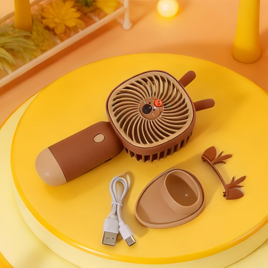 Unisex portable hand fan with bear motif and charging station Bowlift
